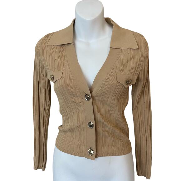 Sandro Sweaters - Sandro Hind Rib Pointelle Crop Cardigan In Camel Clair Size 3 US Large New